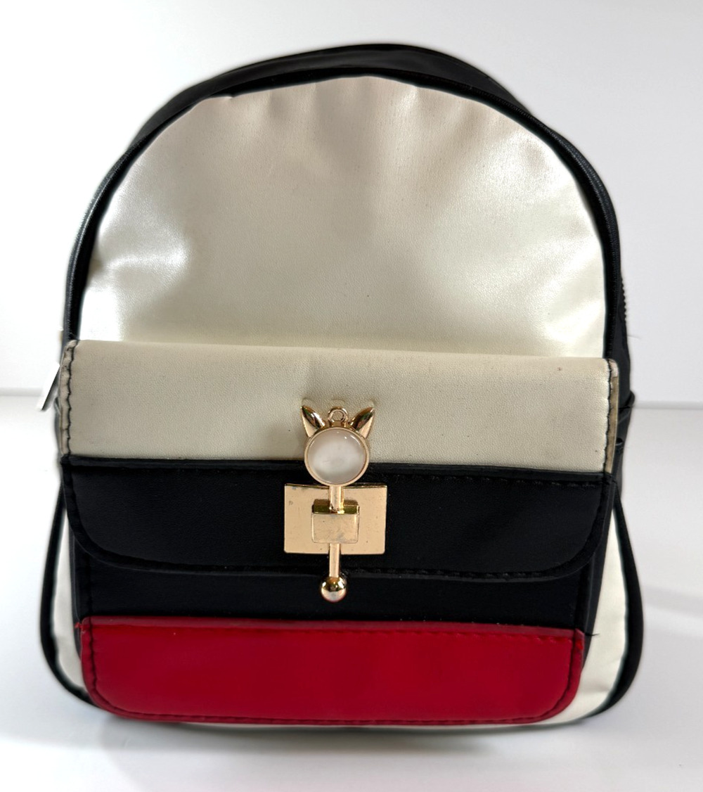 SHEIN Mini Backpack Purse Black White Red Colorblock Faux Leather Adjustable